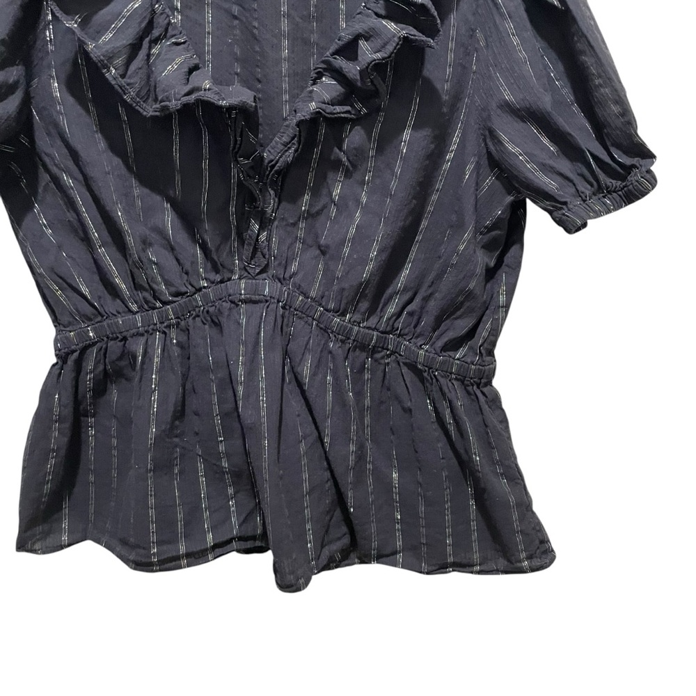 MICHAEL Michael Kors Womens Metallic Striped Ruffled Top Blouse Black Size Large - Picture 6 of 8